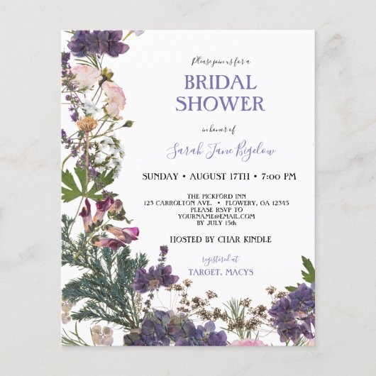 バジェットプレスワイルドフラワーボホブライダルシャワー チラシ (正面)