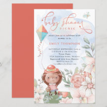 バジェットヘッジホッグガールベビーシャワーピクニック招待状