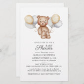 バジェットベアーバルーン赤ちゃんシャワー招待状カード 便箋 (正面/裏面)