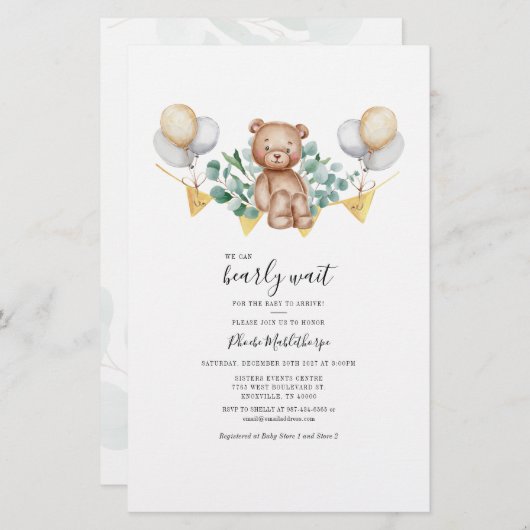 バジェットベアーユーカリ緑のベビーシャワーカード 便箋 (正面/裏面)