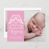 バジェットベビーガールフォトピンクエンジェルクリスマスカード (正面/裏面)