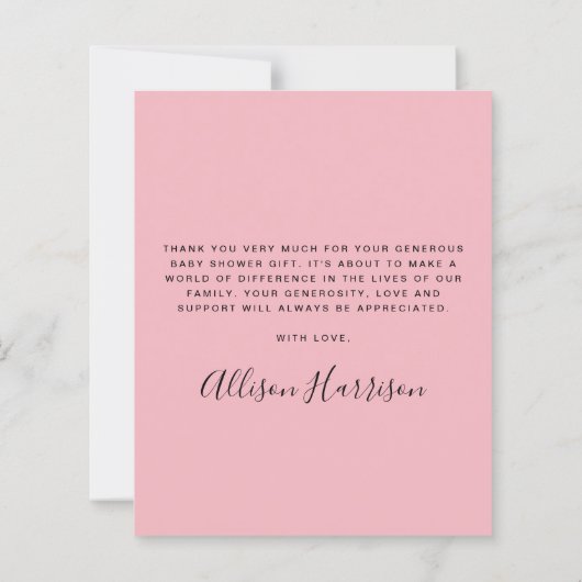 バジェットベビーガール足ピンクシャワーサンキューカード (裏面)