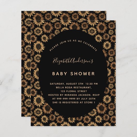 バジェットベビーシャワーひまわり黒金ゴールド (正面/裏面)