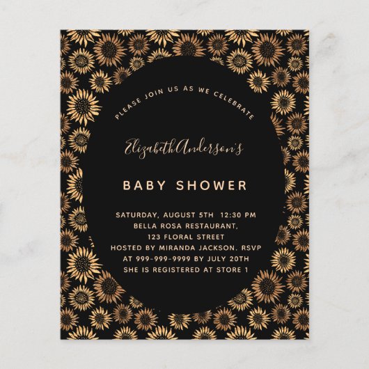 バジェットベビーシャワーひまわり黒金ゴールド (正面)