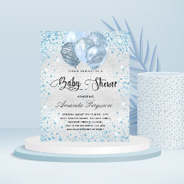 バジェットベビーシャワーシルバーブルーグリッター招待
