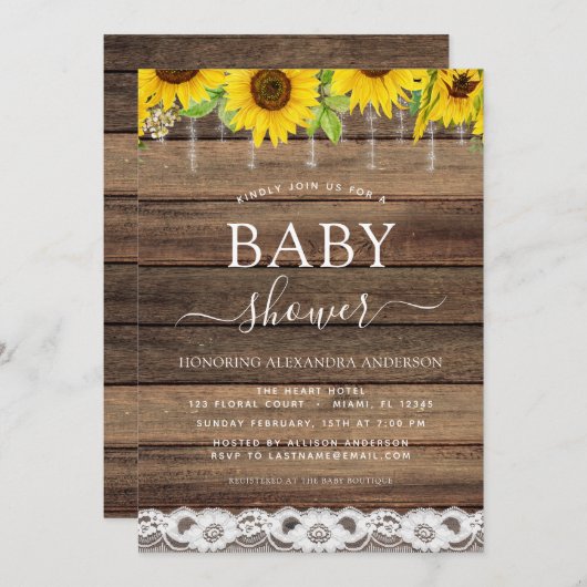 バジェットベビーシャワーヒン素朴フラワーファームハウス 招待状 (正面/裏面)