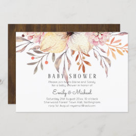 バジェットベビーシャワーピンクピーチフローラ 招待状