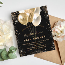 バジェットベビーシャワーブラック金ゴールドグリッターバルーン