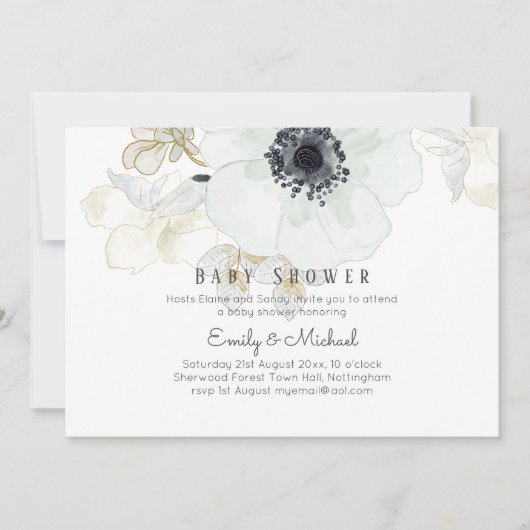 バジェットベビーシャワーブルーアネモン 招待状 (正面)