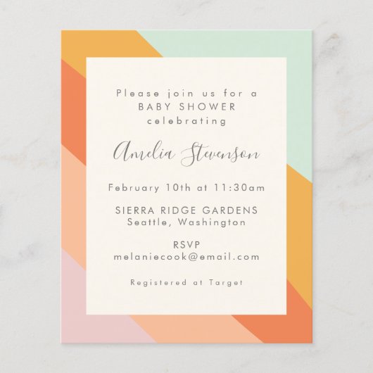 バジェットベビーシャワー招待状レトロサマーストライプズ (正面)