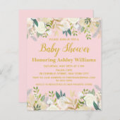 バジェットベビーシャワー招待状赤面ピンクガール金ゴールド (正面/裏面)