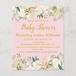 バジェットベビーシャワー招待状赤面ピンクガール金ゴールド