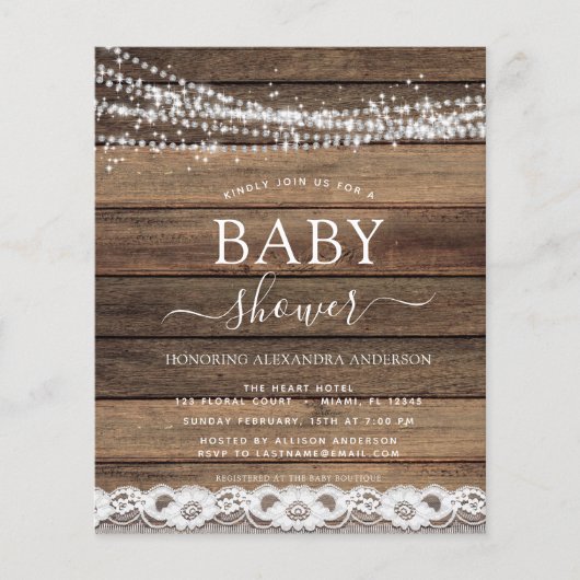 バジェットベビーシャワー素朴ファームハウスレース チラシ (正面)