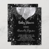バジェットベビーシャワー黒銀招待 (正面/裏面)