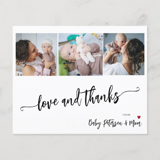 バジェットベビーシャワー3枚の写真サンキューカード チラシ (正面)