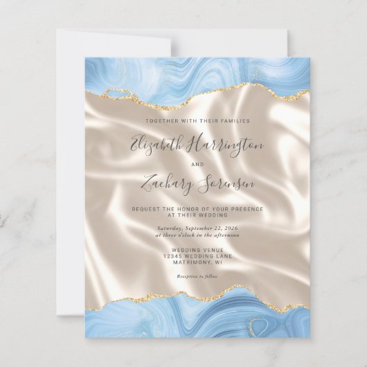 バジェットベビーブルー金ゴールドアゲートアイボリーシルク結婚ス (正面)