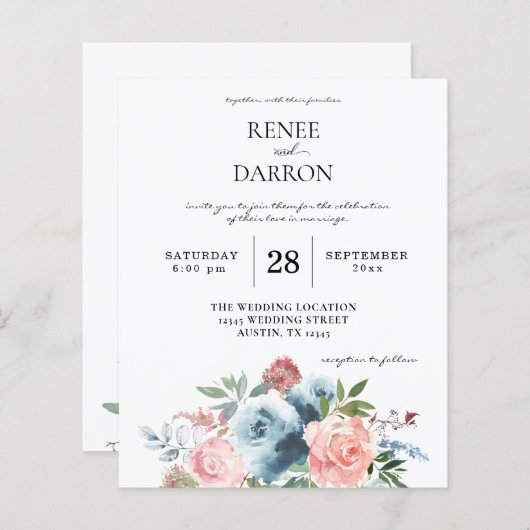 バジェットベビーブルー&赤面ピンクフローラ結婚ズ (正面/裏面)