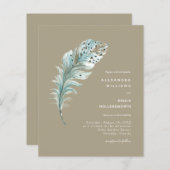 バジェットベージュボホフェザーミニマルウェディング招待 (正面/裏面)