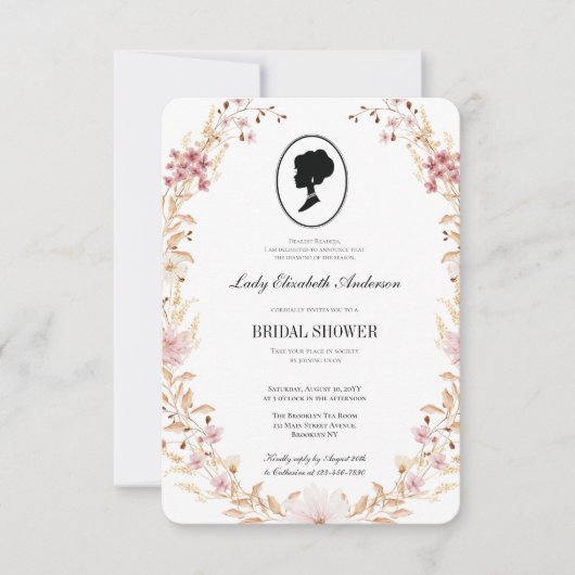 バジェットベージュワイルドフラワーズブリジガートンブライダルシャワー 招待状 (正面)