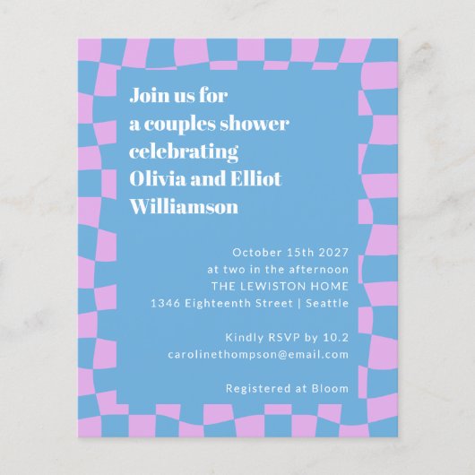 バジェットペリウィンクルチェッカーボードキュートなカップルのシャワー (正面)