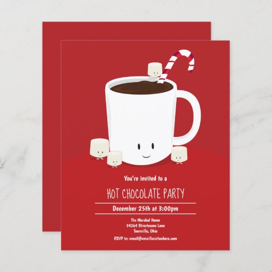 バジェットホットチョコレートクリスマスパーティの招待状 (正面/裏面)