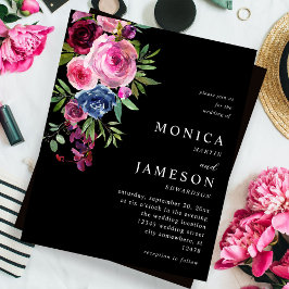 バジェットホットピンク&ネイビーブルー結婚フローラの3ブラック