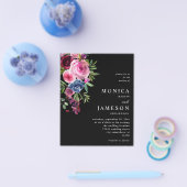 バジェットホットピンク&ネイビーブルー結婚フローラの3ブラック チラシ (シングル)