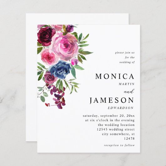 バジェットホットピンク&ネイビーブルー結婚フローラの3 (正面/裏面)