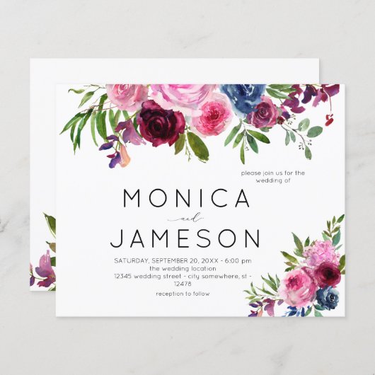 バジェットホットピンク&ネイビーブルー結婚フローラズ2 (正面/裏面)