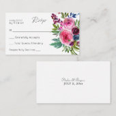 バジェットホットピンク&ネイビーBluフローラ3SM No Meal RSVP エンクロージャーカード (正面/裏面)