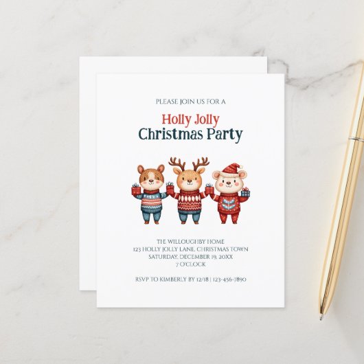 バジェットホリーすてきクリスマスパーティの招待状 (正面/裏面インサイチュ)
