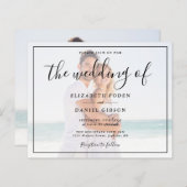 バジェットホワイトとブラックフォト結婚式招待状 (正面/裏面)