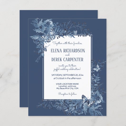 バジェットホワイトダスティブルーワイルドフラワー結婚のフローラ (正面/裏面)