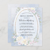 バジェットホワイトフローラブルーブライダルシャワー招待 (正面/裏面)