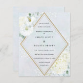 バジェットホワイトフローラブルー結婚式招待状 (正面/裏面)