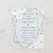 バジェットホワイトフローラブルー結婚式招待状 (正面/裏面)