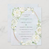 バジェットホワイトフローラブルー結婚式招待状 (正面/裏面)