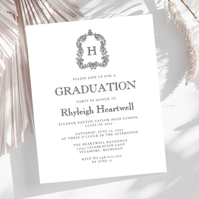 バジェットホワイトブラックモノグラムクレスト卒業パーティー (クリエイターアップロード済み)