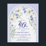 バジェットホワイトブルーフローラ40th誕生日招待状<br><div class="desc">40歳エレガントのパーティの招待状テンプレートは、白いデイジーと青い野の花で作られたBohoフローラアーチを備えている。このアイテムはBoho Arch Blue and Whiteフローラ・コレクションの一部。</div>