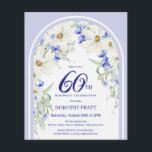 バジェットホワイトブルーフローラ60th誕生日招待状<br><div class="desc">60回目エレガントの誕生日パーティーの招待テンプレートは、白いデイジーと青い野の花で作られたBohoフローラアーチを備えている。このアイテムはBoho Arch Blue and Whiteフローラ・コレクションの一部。</div>