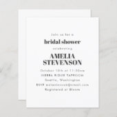 バジェットホワイトミニマリストのブライダルシャワー招待状 (正面/裏面)