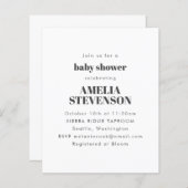 バジェットホワイトミニマリストベビーシャワー招待状 (正面/裏面)