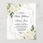 バジェットホワイトローズアンドグリーン結婚式招待状 (正面)
