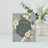 バジェットホワイトローズエメラルド金ゴールド結婚式招待状 (スタンド正面)