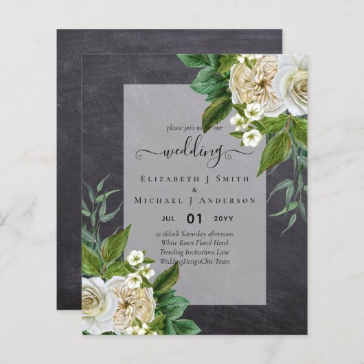 バジェットホワイトローゼズ招待状結婚ズシック (正面/裏面)