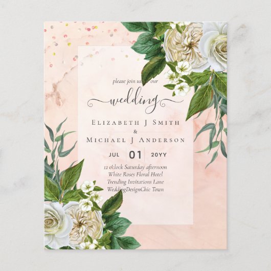 バジェットホワイトローゼズ招待状結婚ズシック チラシ (正面)