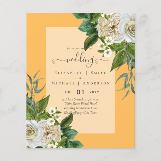 バジェットホワイトローゼズ招待状結婚ズシック チラシ (正面)