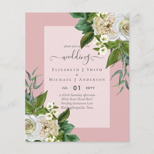 バジェットホワイトローゼズ招待状結婚ズシック チラシ (正面)