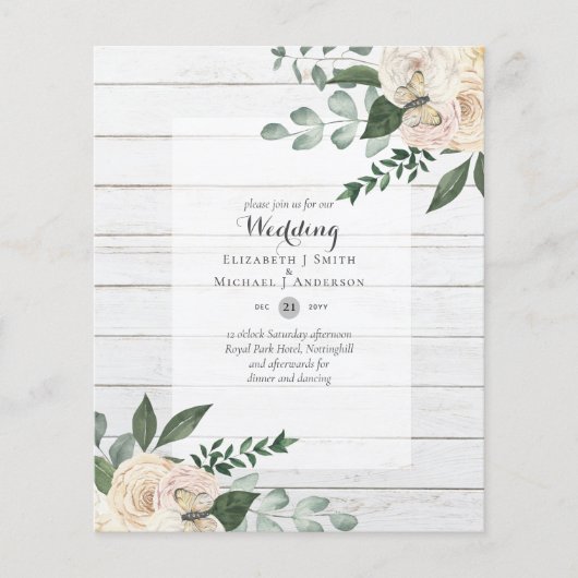 バジェットホワイトローゼズ結婚式招待状格安 チラシ (正面)