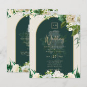 バジェットホワイトローゼフォレストグリーンウィンターウェディングINV (正面/裏面)